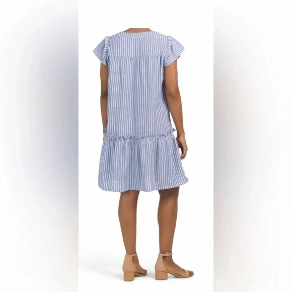 FORCYNTHIA Linen Blend Flutter Sleeve Button Down Striped Dress Color Mu… - Picture 2 of 3